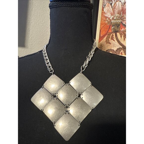 Irene Silver Tone Square Cluster 12" Long  Statement Necklace NEW - Picture 2 of 10